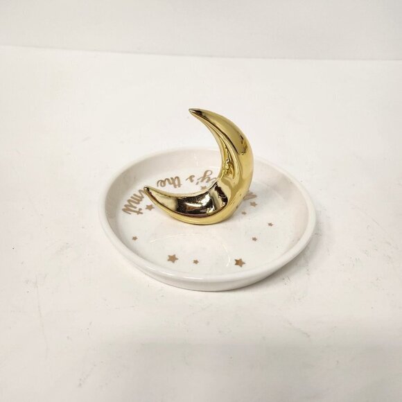 Villa Home Decor Ceramic Jewelry Ring Storage Tray Moon Metallic Gold White - Picture 5 of 9